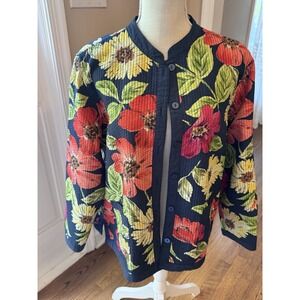 Alfred Dunner Multi-Color Floral  6 Buttons long  Sleeve Jacket Sz 14 quilted